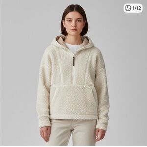 Prana Permafrost Half Zip Sherpa High Pile Hoodie Sweater Pocket Pullover Cream